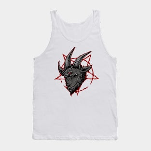 Black Baphomet Goat Head over Red Pantagram Tank Top